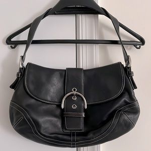 Vintage Black Leather Coach Shoulder Bag